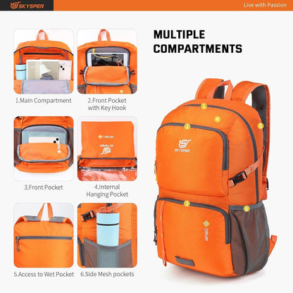 Faltbarer Wanderrucksack 30L mit Nassfach, wasserfest, orange