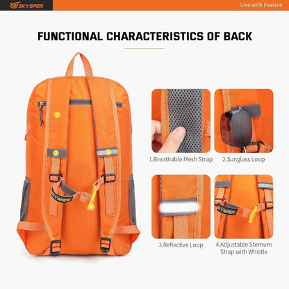 Faltbarer Wanderrucksack 30L mit Nassfach, wasserfest, orange