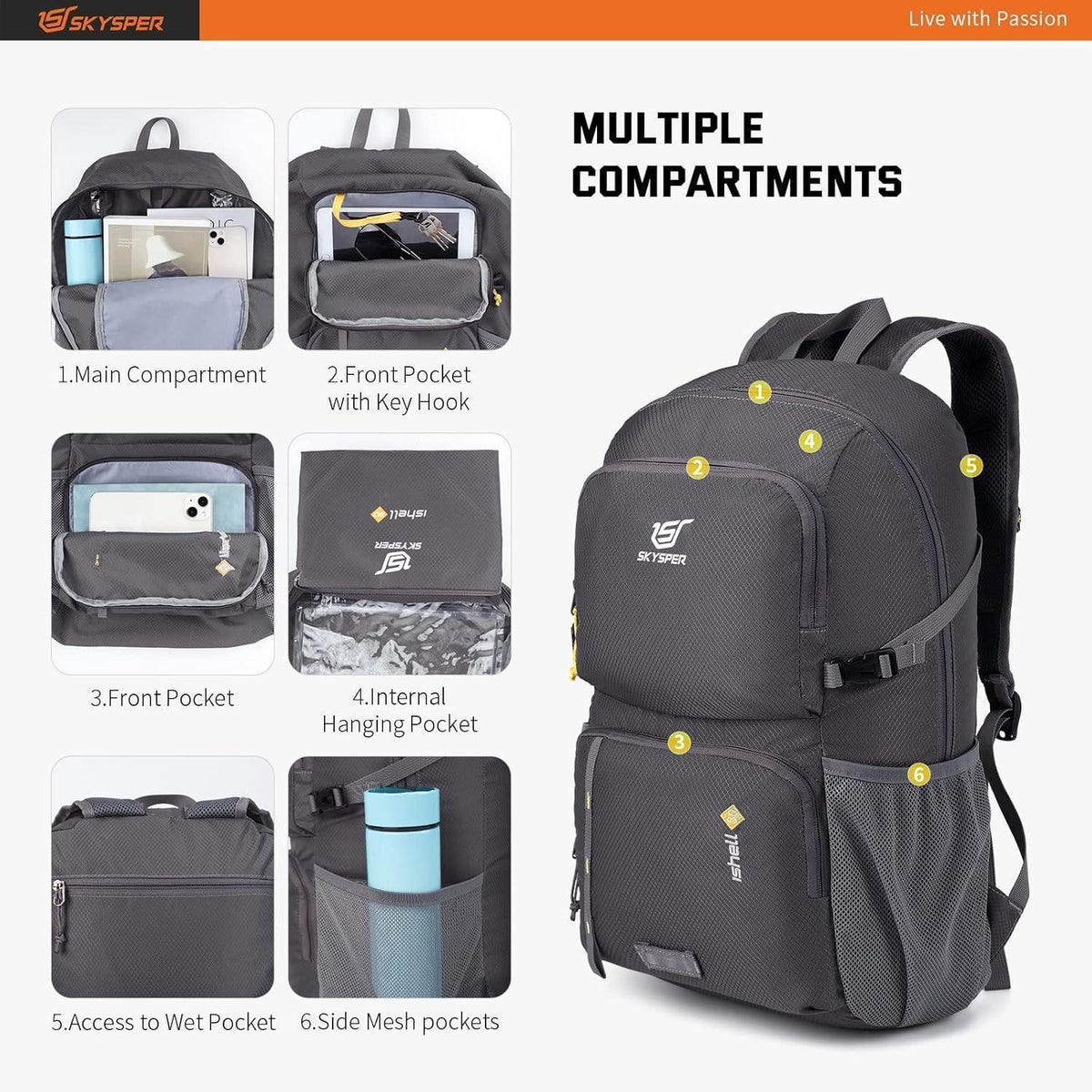 Faltbarer Rucksack 30L mit Nassfach - Wasserfest & Ultraleicht