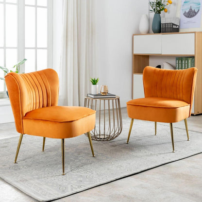 Samt Polsterstuhl Orange – Moderner Lesesessel mit Metallbeinen