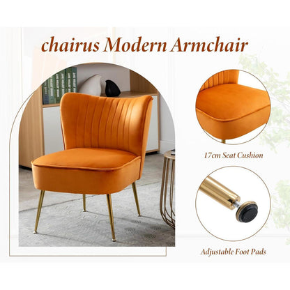 Samt Polsterstuhl Orange – Moderner Lesesessel mit Metallbeinen