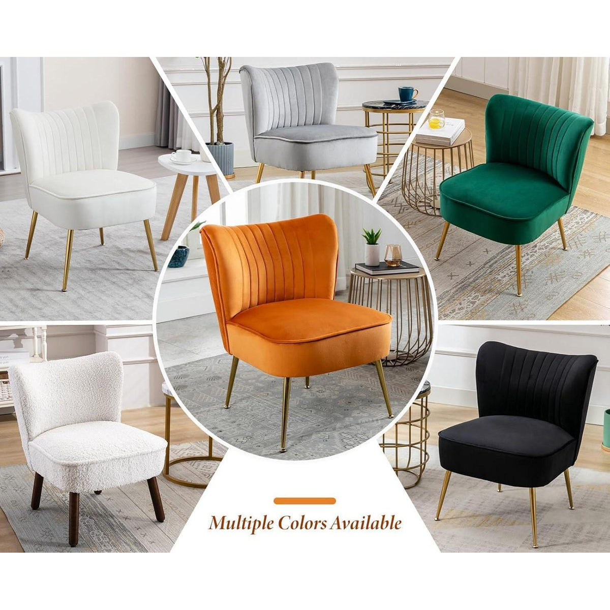 Samt Polsterstuhl Orange – Moderner Lesesessel mit Metallbeinen