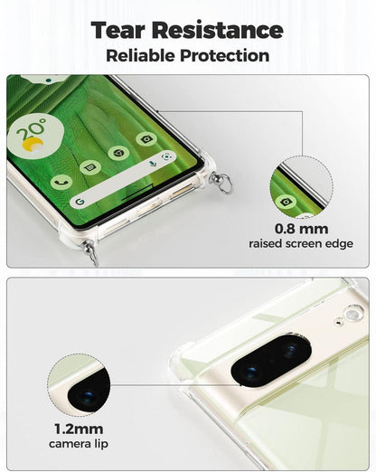 Handykette für Google Pixel 7 - Rosa Transparente Hülle mit Umhängeband