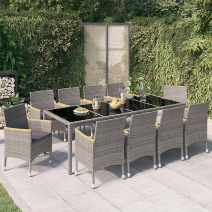 vidaXL Garten-Essgruppe Schwarz Grau 11-tlg. Poly Rattan