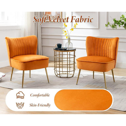 Samt Polsterstuhl mit Metallbeinen – Orange