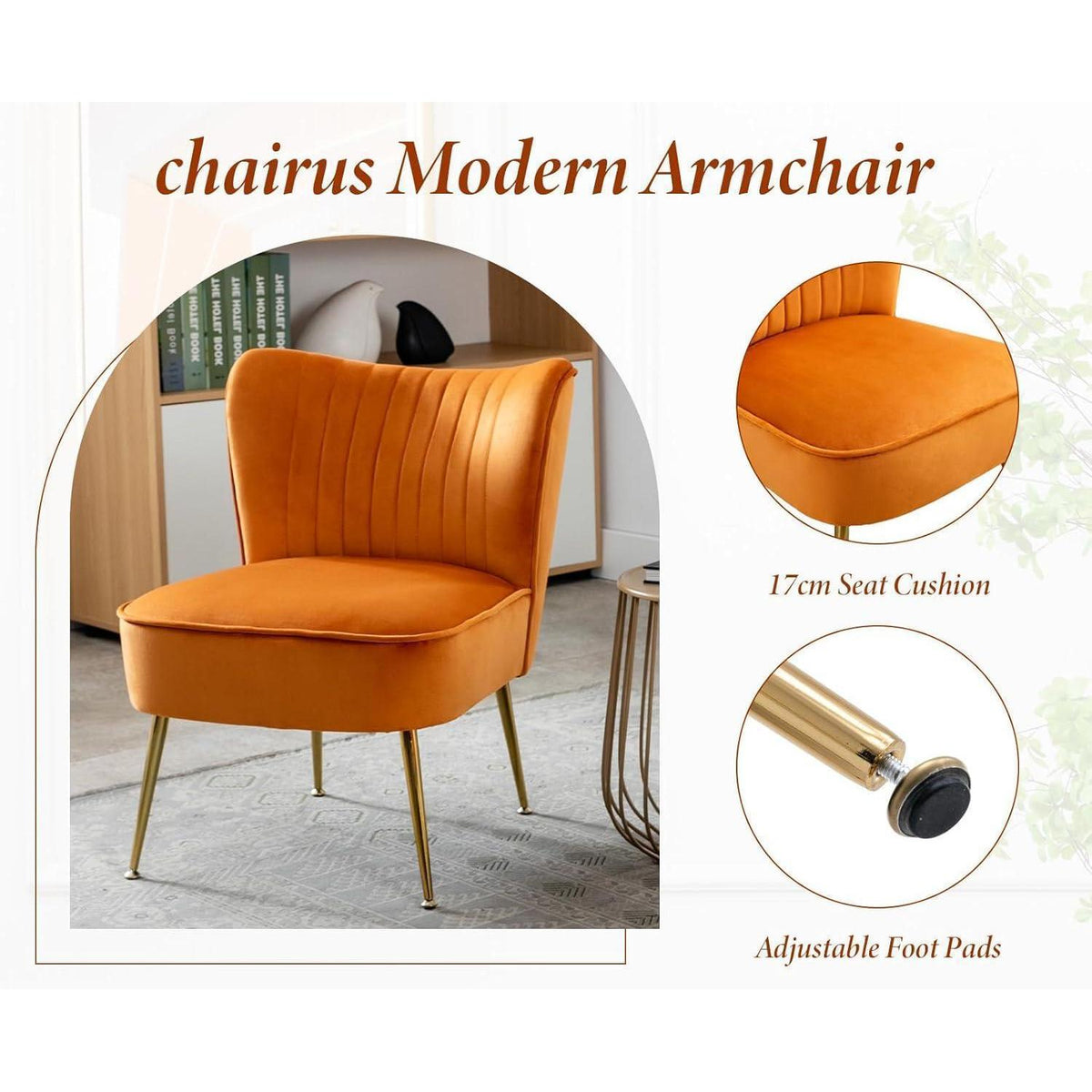 Samt Polsterstuhl mit Metallbeinen – Orange