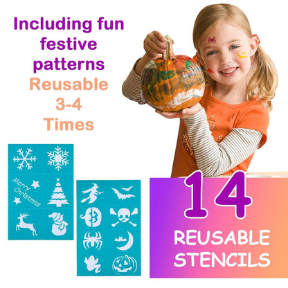 17 Farben Kinderschminke Set mit Schablonen und Zubehör
