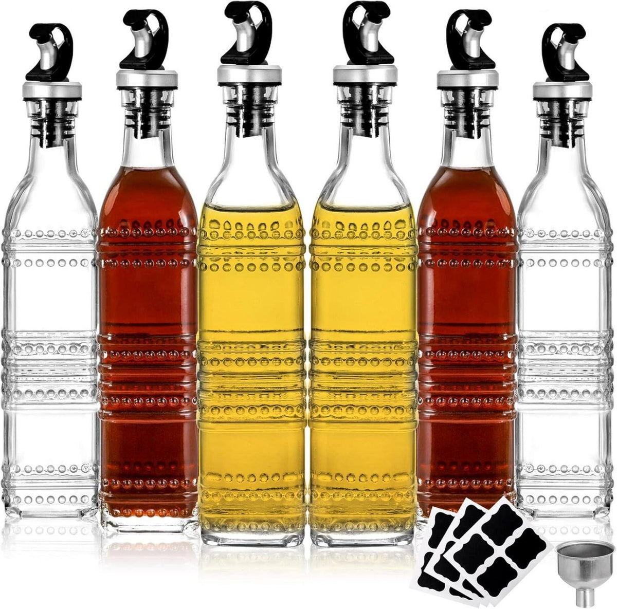 6er Set Glasölspender 500ml inkl. Ausgießer, Trichter & Etiketten