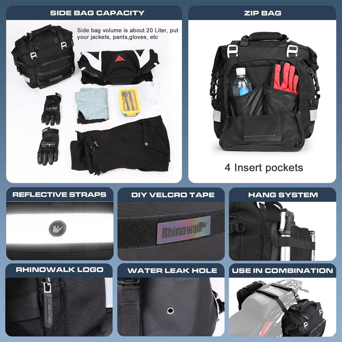 Motorrad Satteltasche 20L Wasserdicht Hecktasche Schwarz