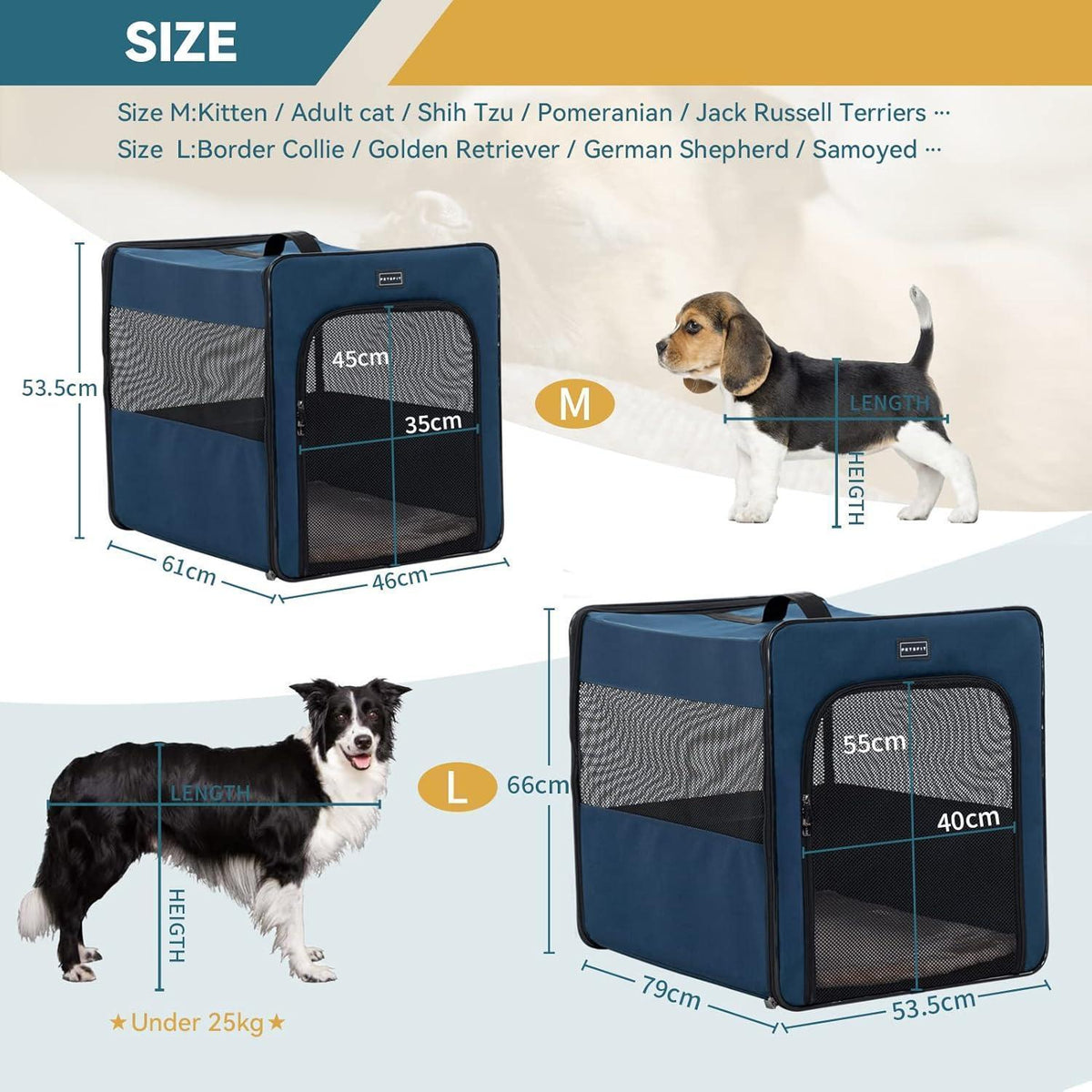Faltbare Hundebox Auto mit Plüschmatte – Blau, M 61x46x53.5cm