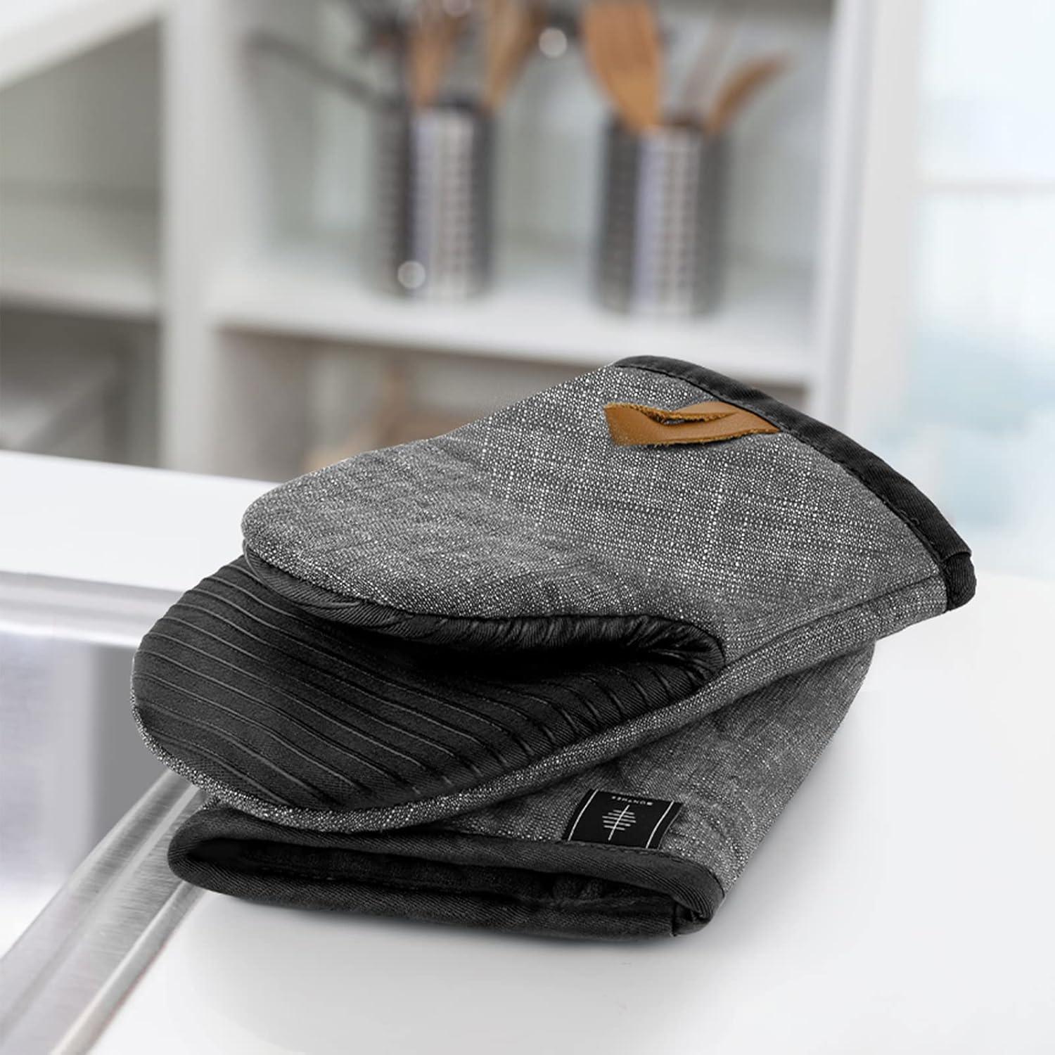 Ofenhandschuhe Baumwolle Silikon Hitzebeständig 2er Set Grau