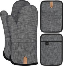 Topflappen und Ofenhandschuh Set Hitzebeständig Silikon Grau 4er