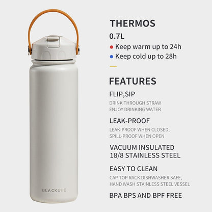 Blackube Edelstahl Trinkflasche mit Strohhalm 750ml - BPA-frei, Auslaufsicher, Isoliert