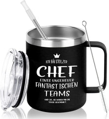 Isolierter Weinbecher Edelstahl 12oz Schwarz mit Strohhalm
