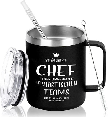 Isolierter Weinbecher Edelstahl 12oz Schwarz mit Strohhalm