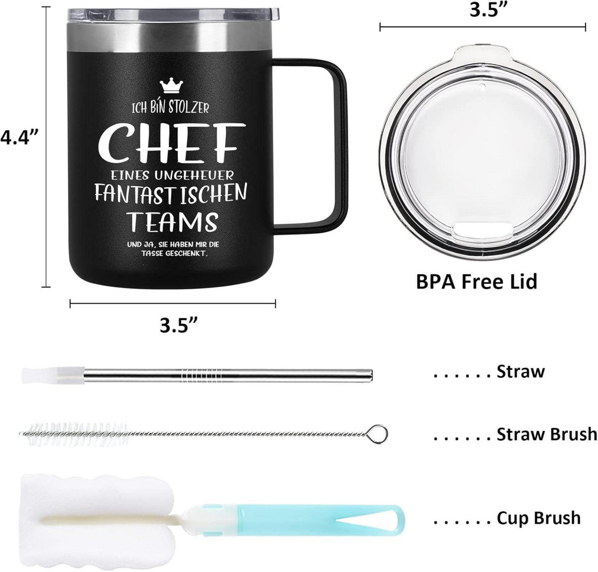 Schwarzer Chef Tasse Edelstahl 350ml Kaffetasse 12oz Camping Becher