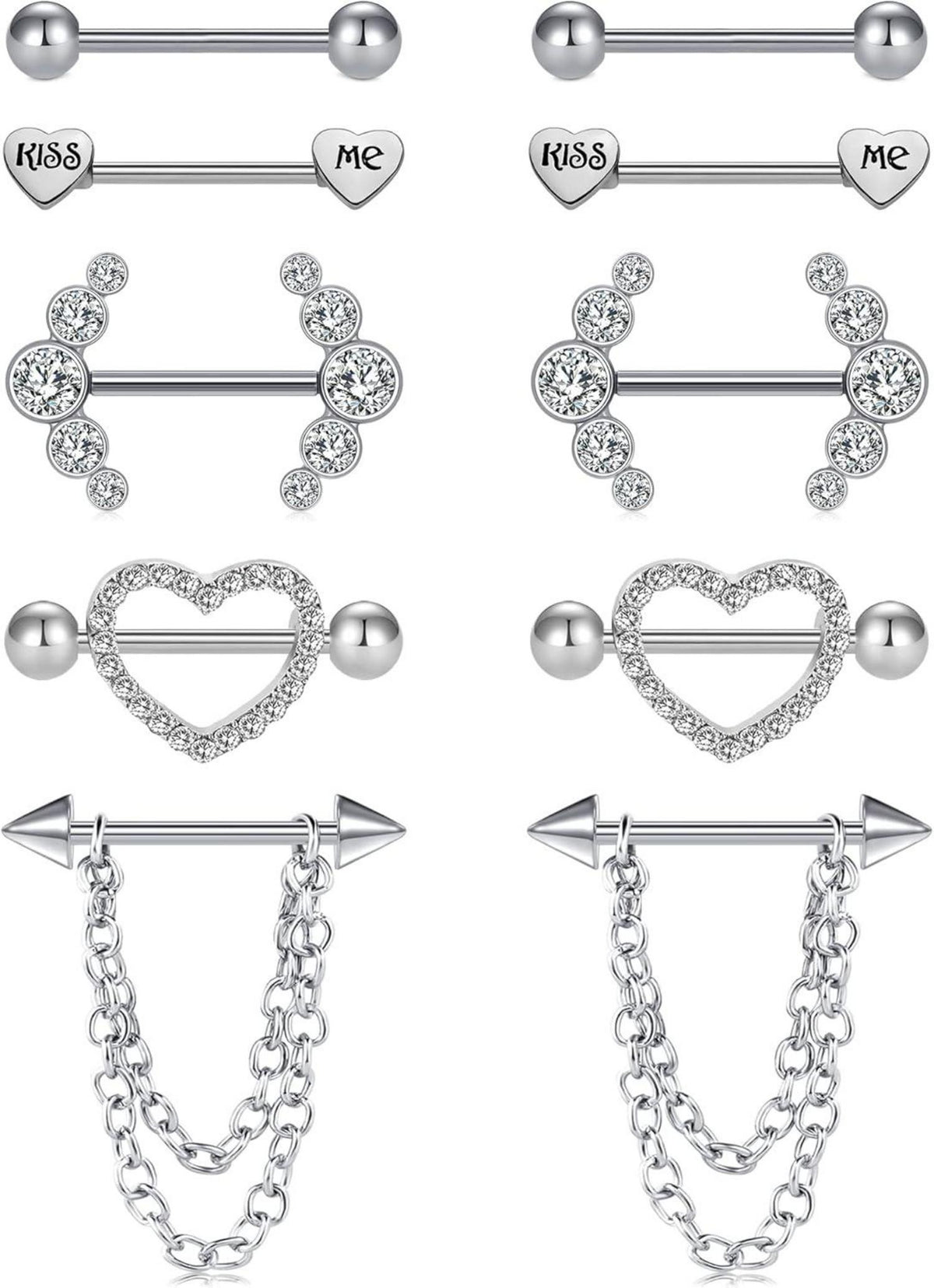 Nippel Piercing Set 14G Chirurgenstahl Diamant Herz Opal Schmetterling