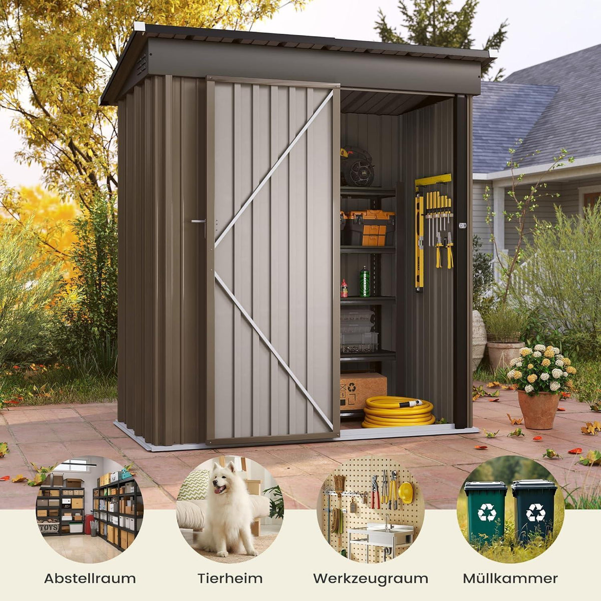 Gartenhaus Metall 162x86 cm mit Pultdach & Fundamentrahmen