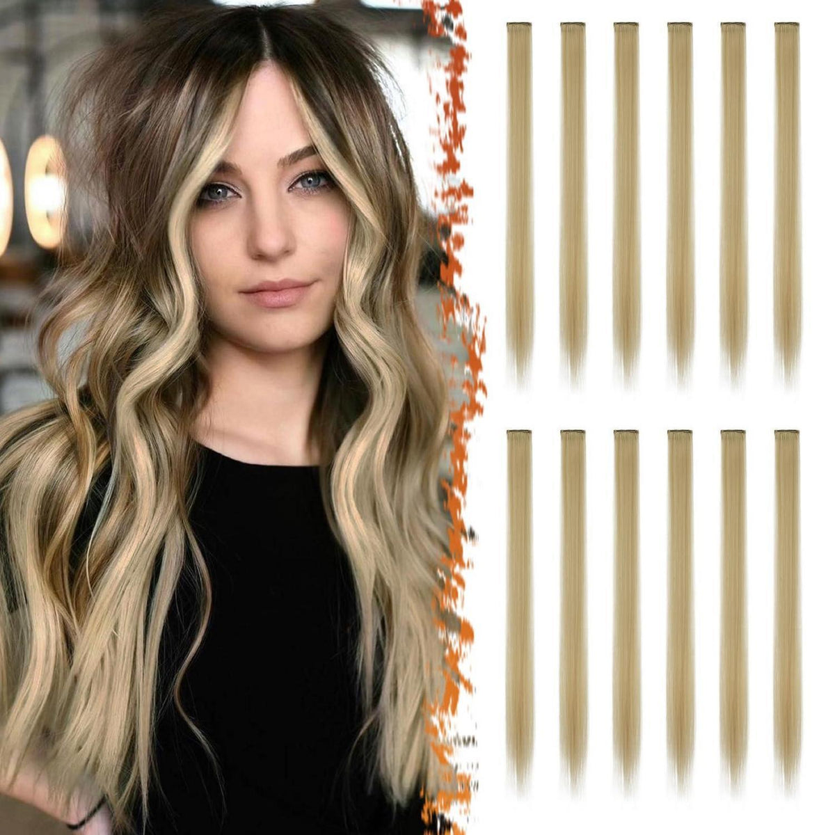 Farbige Haarverlängerungen Champagner Blond – 12 Stück Clip-In