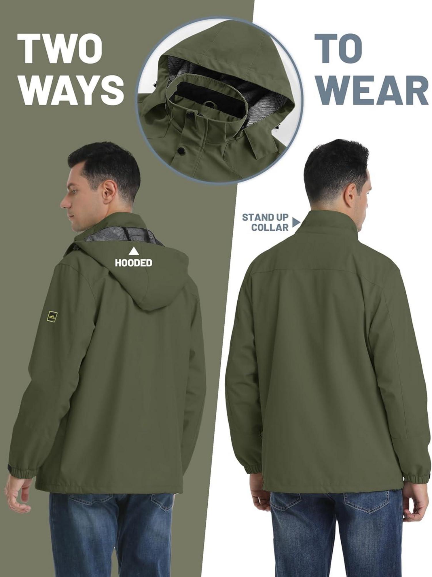 Herren Outdoorjacke Leicht Wasserabweisend Wanderjacke mit Kapuze S Grün