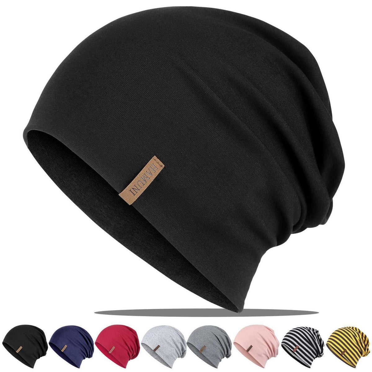 Baumwoll Beanie Mütze Damen Herren – Weiche Slouch Beanie Schwarz