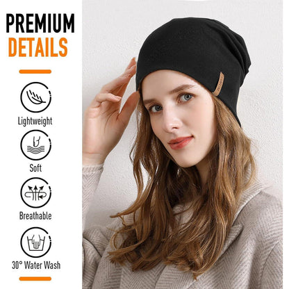 Baumwoll Beanie Mütze Damen Herren – Weiche Slouch Beanie Schwarz