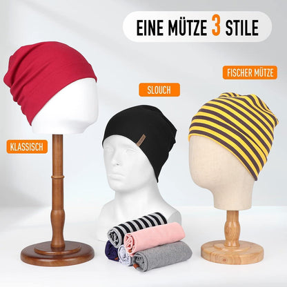 Baumwoll Beanie Mütze Damen Herren – Weiche Slouch Beanie Schwarz