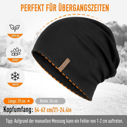 Baumwoll Beanie Mütze Damen Herren – Weiche Slouch Beanie Schwarz