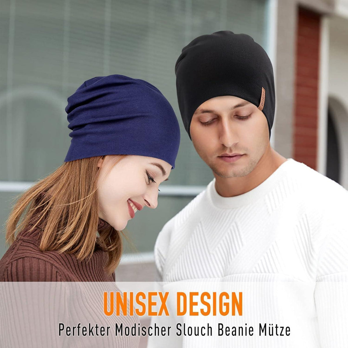 Baumwoll Beanie Mütze Damen Herren – Weiche Slouch Beanie Schwarz