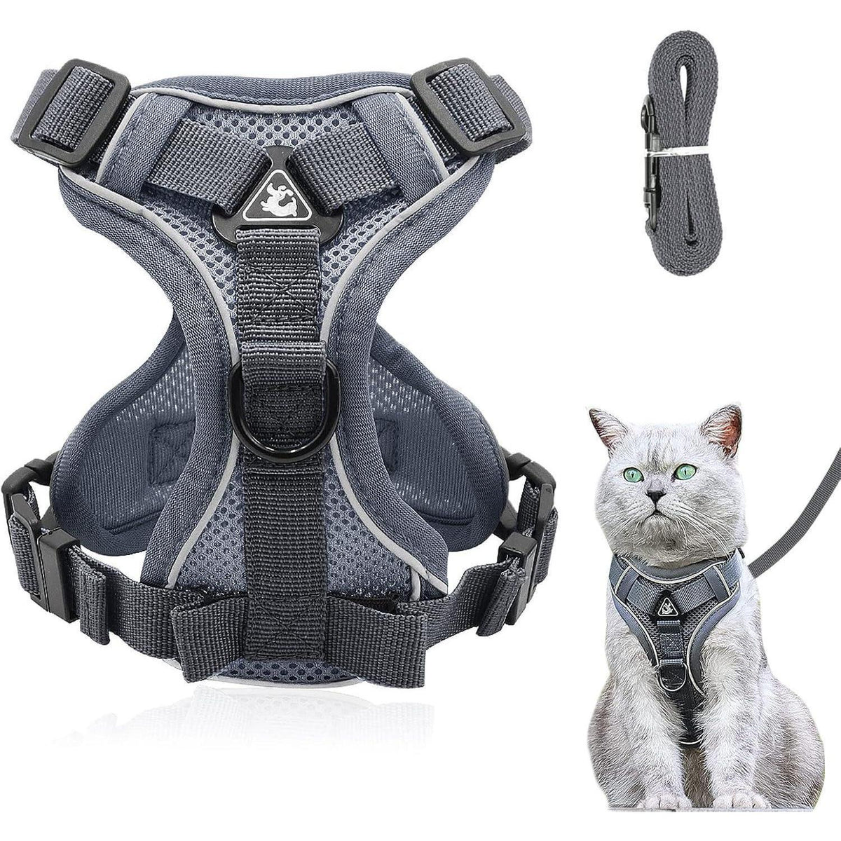 Ausbruchsicheres Katzengeschirr mit Leine, Grau L
