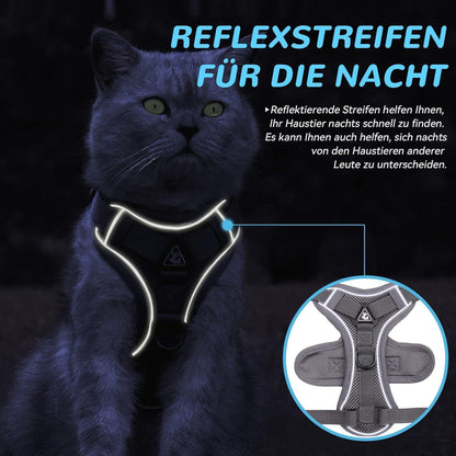 Ausbruchsicheres Katzengeschirr mit Leine, Grau L
