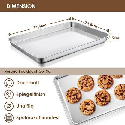 Edelstahl Backblech 2er Set, Spülmaschinenfest, 31,4x24,6cm