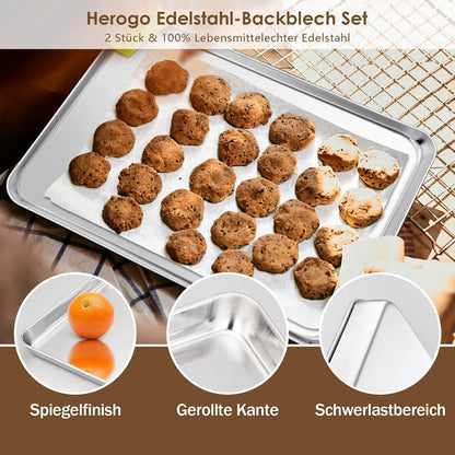 Edelstahl Backblech 2er Set, Spülmaschinenfest, 31,4x24,6cm