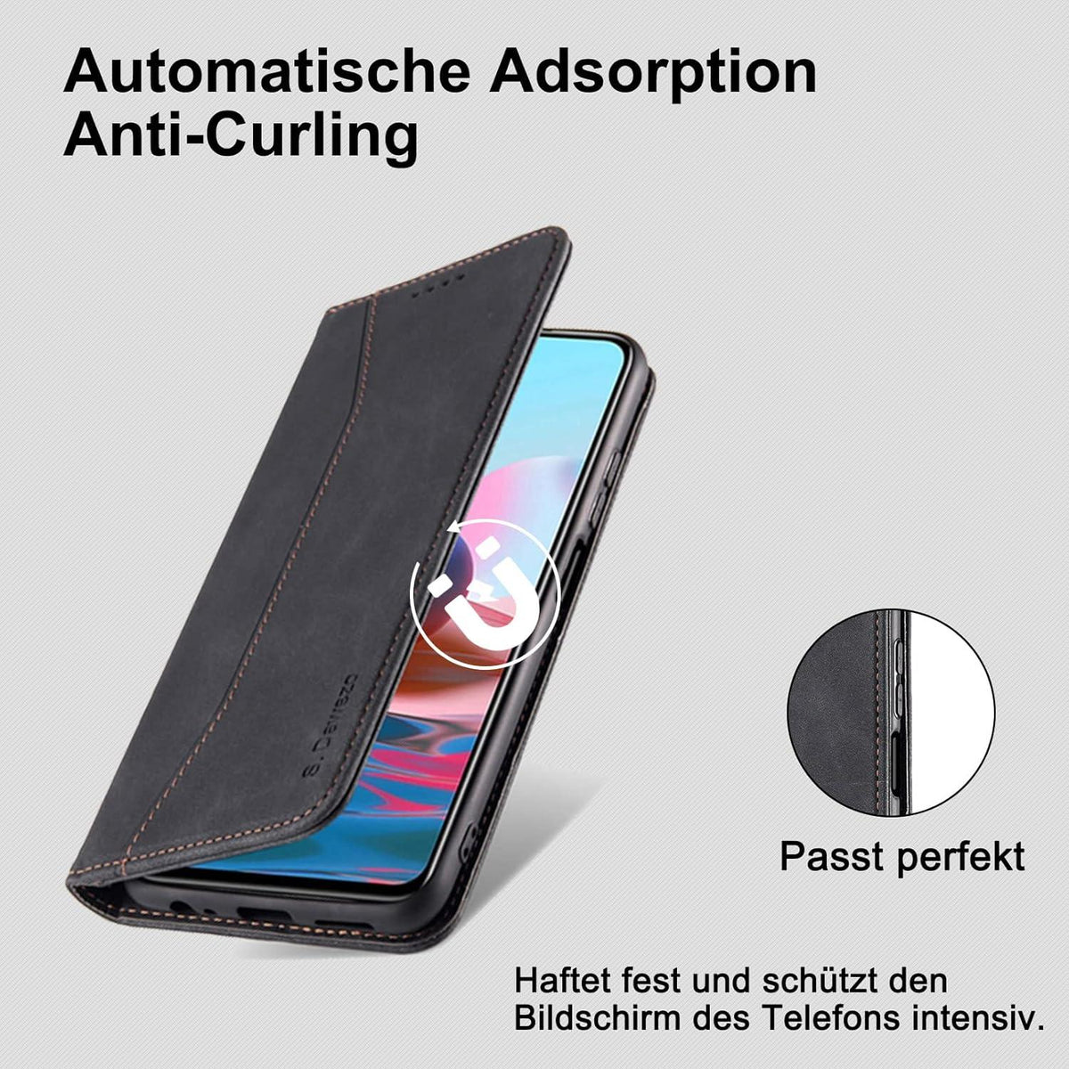 Hülle für Xiaomi Redmi Note 10 4G mit Kartenfach und Standfunktion - Schwarz