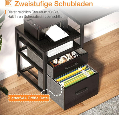 ODK Eckschreibtisch L Form 160cm mit Ablageschrank und Monitorablage Schwarz