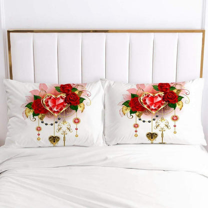 Romantisches Bettwäsche-Set 135x200cm, Rot Rosen, 4-teilig