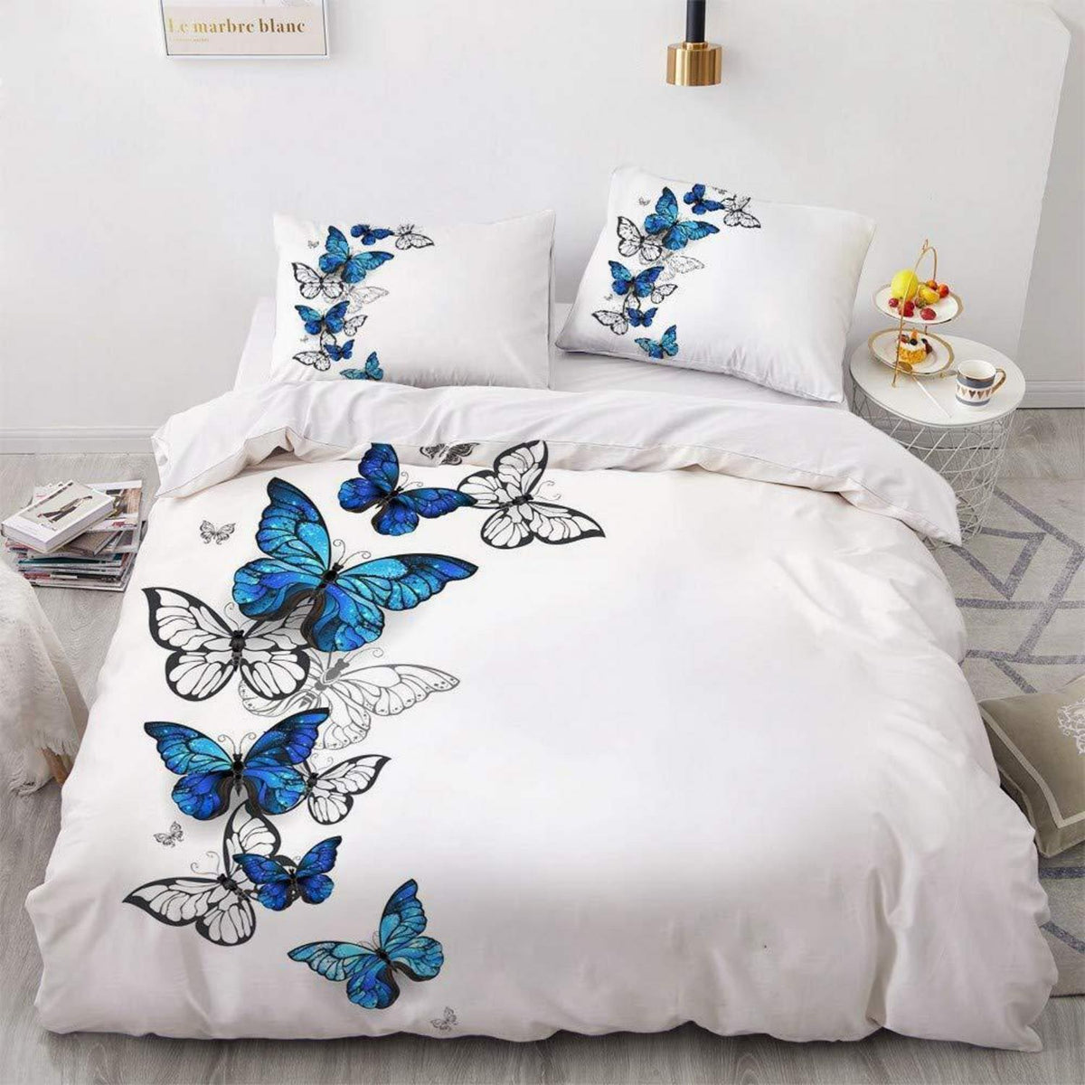 Bettwäsche Set Schmetterling 135x200cm Blau Weiß Microfaser