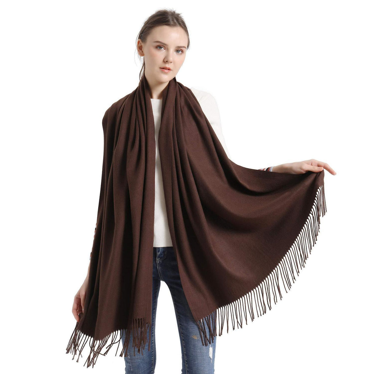 Pashmina Stola und Schal Damen, weich und vielseitig, Kaffee