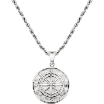 Kompass Kette Herren Silber 55,9cm Windrose Anhänger