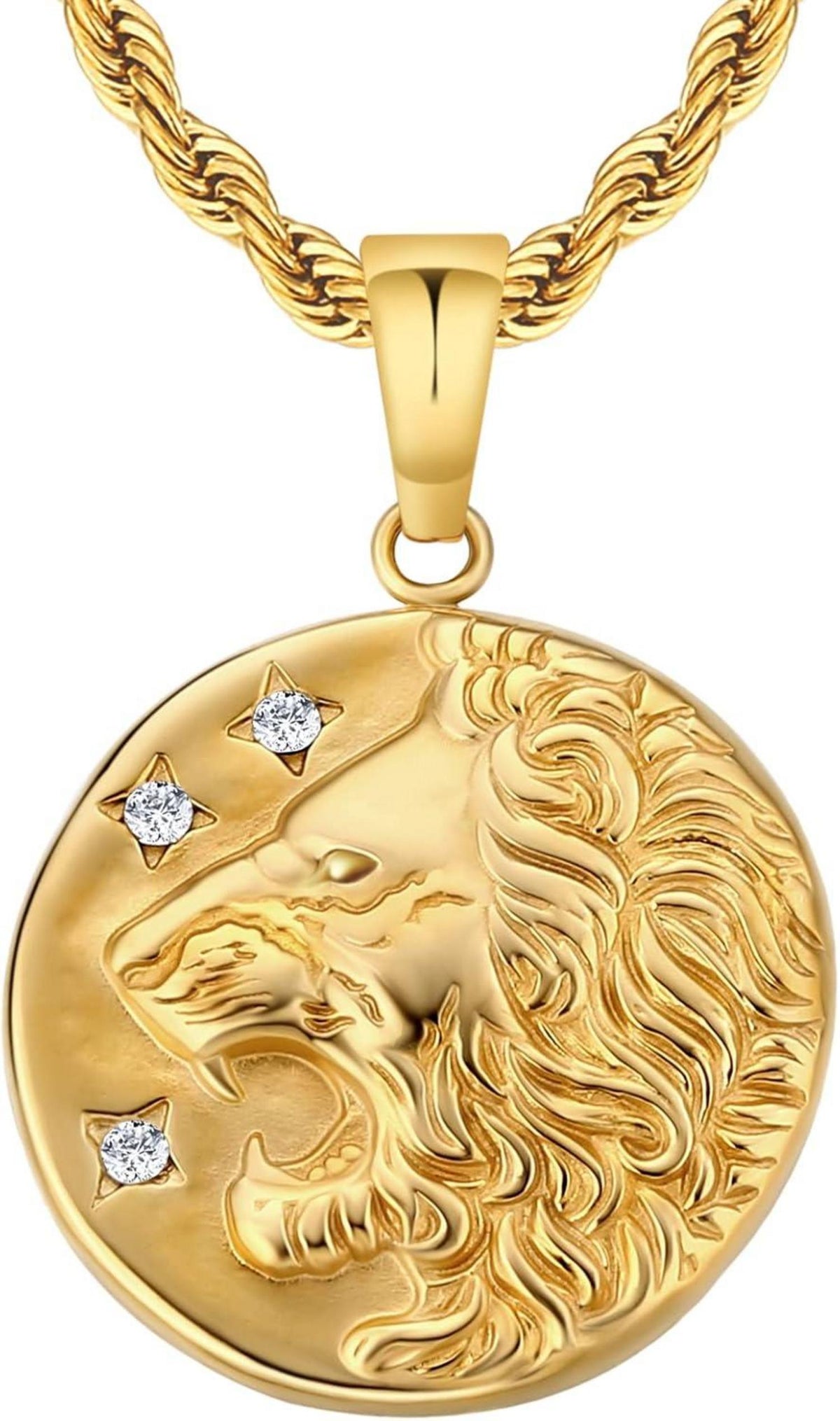 Löwe Medaillon Anhänger Kette 2,5mm Edelstahl 55,9cm Goldkette