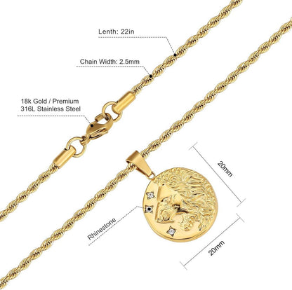 KRKC&CO Herren Kette Löwe Anhänger 2,5mm Gold Silber 55,9cm