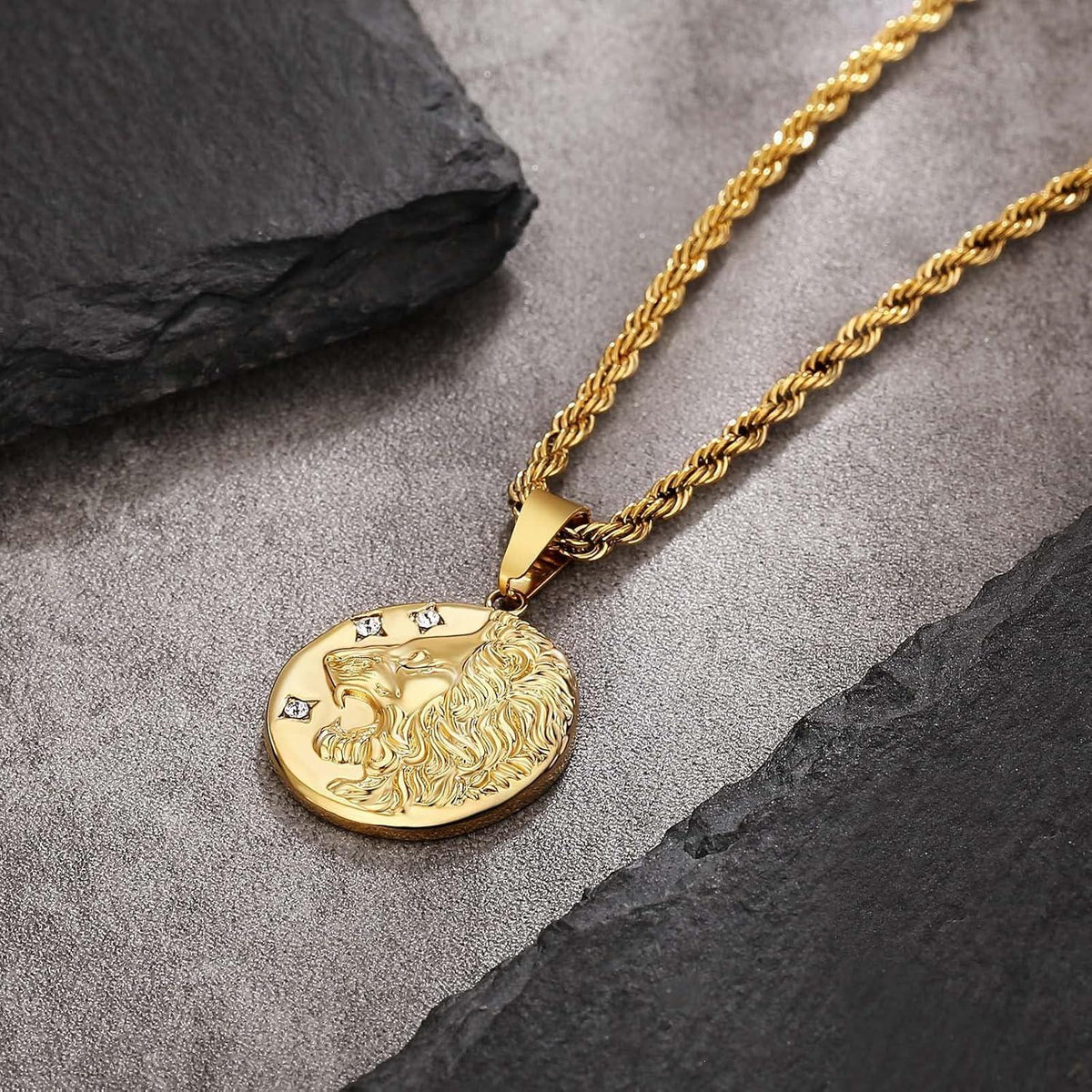 KRKC&CO Herren Kette Löwe Anhänger 2,5mm Gold Silber 55,9cm