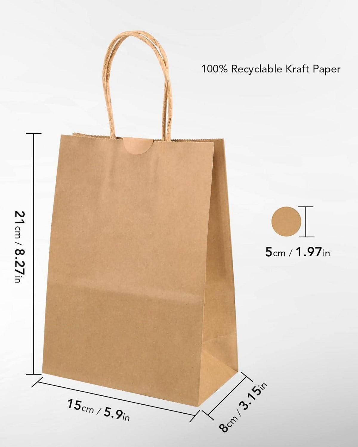 BESCOST Kraftpapiertüten mit Henkel 40 Stück, 21x15x8cm - Braun