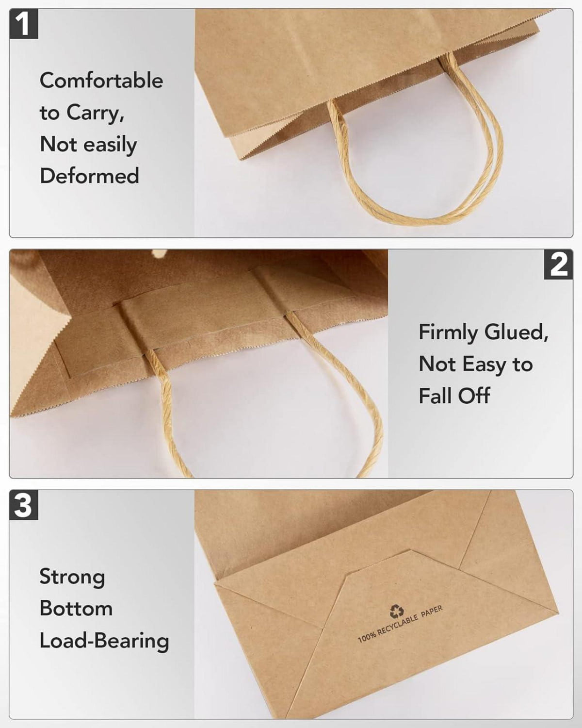 40 Kraftpapier Geschenktüten mit Henkel 21x15x8 cm - Braun, BESCOST