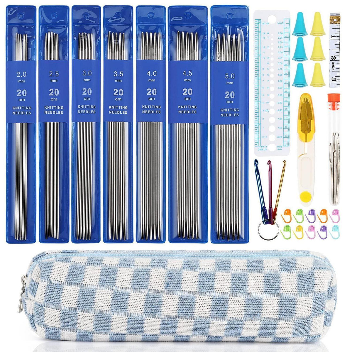 Stricknadel Set Edelstahl mit Zubehör & Tasche 2-5mm