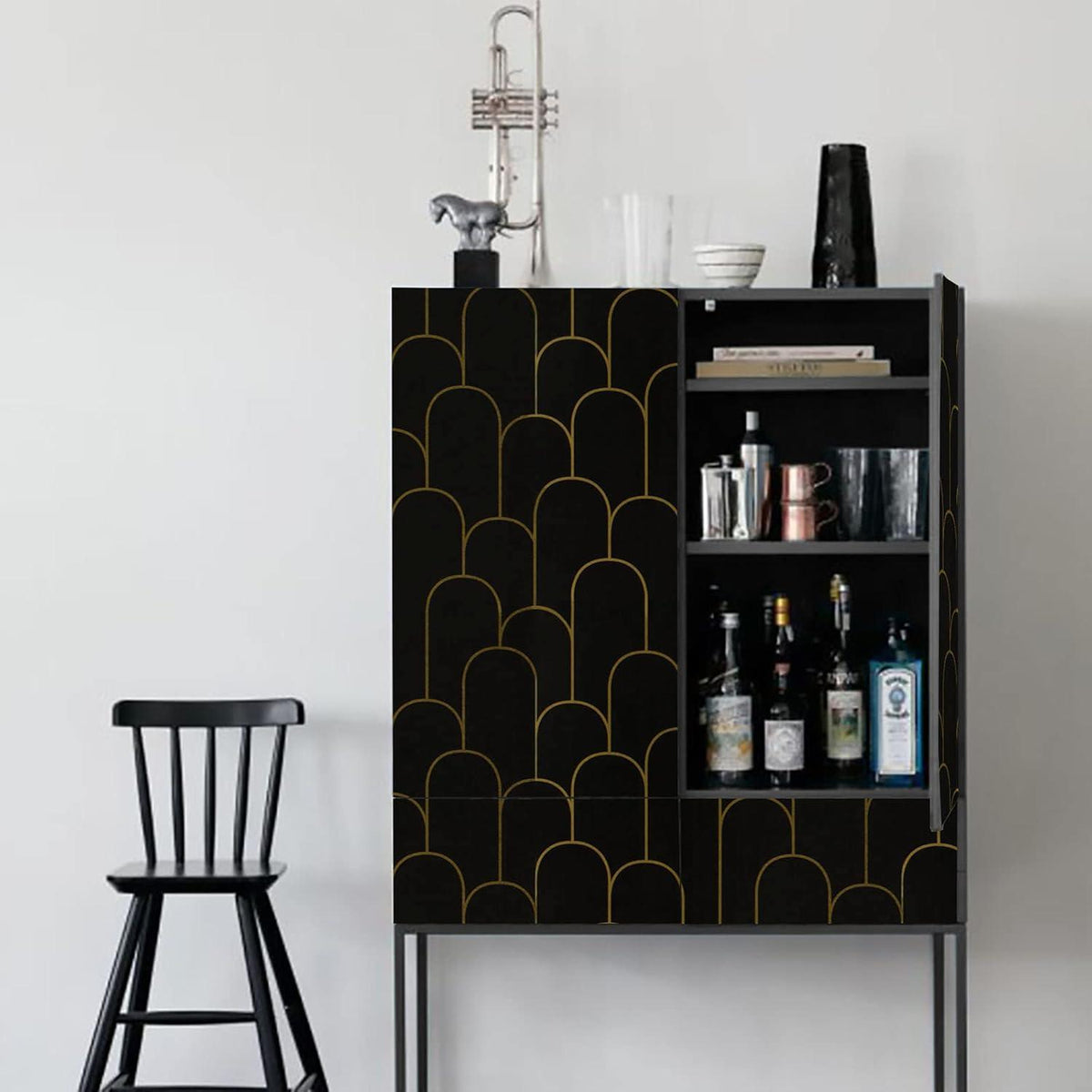 Selbstklebende Tapete Schwarz Gold Geometrisches Muster 44×600cm
