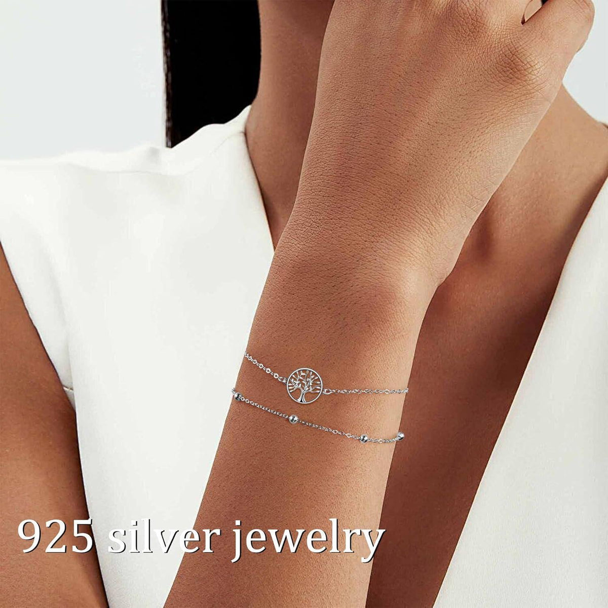 Damen Armband 925 Sterling Silber Baum des Lebens verstellbar