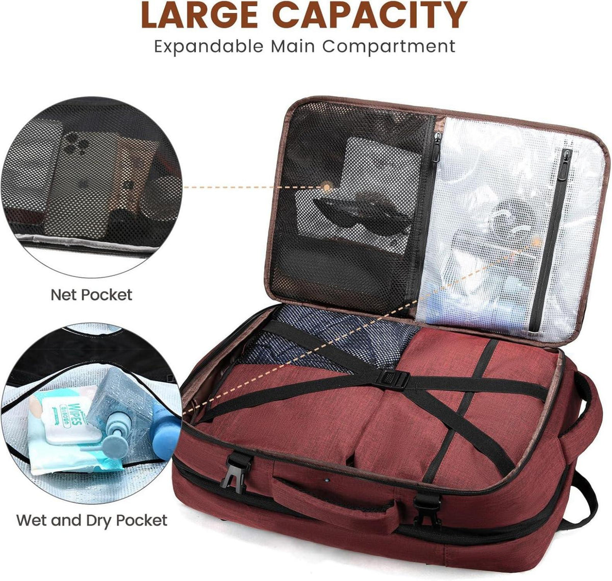 Premium Reiserucksack für 17,3 Zoll Laptop, Handgepäck 30L-40L
