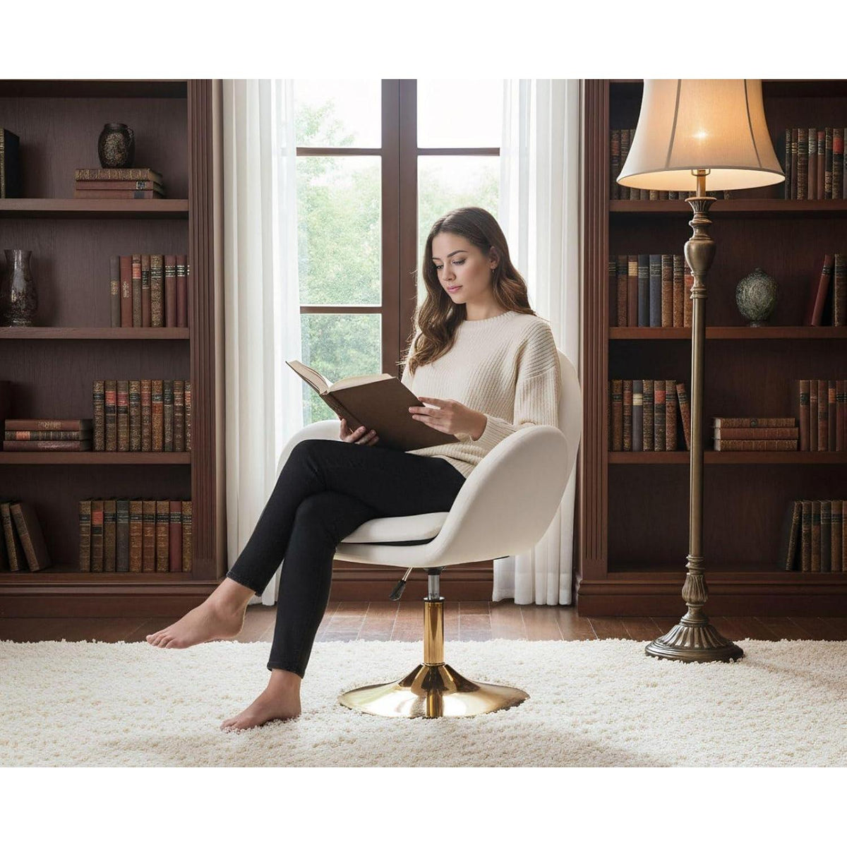 Ergonomischer Samt-Polsterstuhl Höhenverstellbar Beige