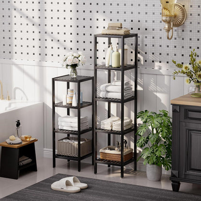 Badezimmerregal Bambus 4 Ebenen Organizer Wohnzimmer Schwarz